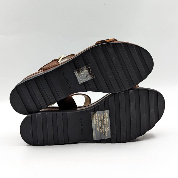 Michael Kors Wmn Marlon Haircalf Leather Brown Platform Buckle Sandals size 8.5 - Picture 4 of 10